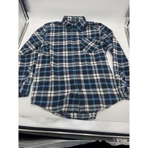 Tailor Vintage Flannel Shirt Men's Large Blue Plaid Button Up Long Sleeve